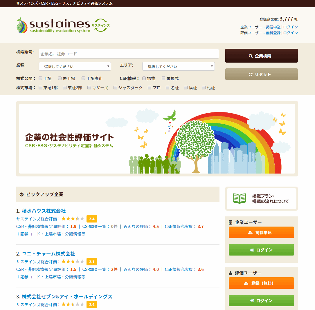 『CSRナビ』改め『サステインズ』、企業の好感度・社会性に関するアンケート機能を追加